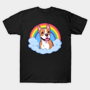 Cute American Staffordshire Terrier Amstaff Rainbow Cloud T-Shirt